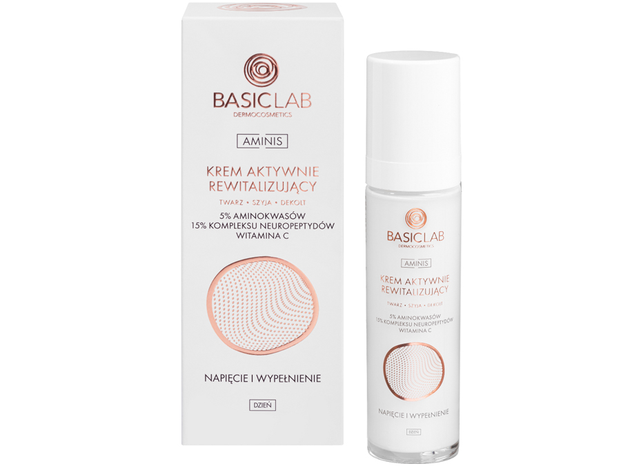 Krem BasicLab aktywnie rewitalizujący na dzień do twarzy, szyi i dekoltu z 5% aminokwasów Napięcie i Wypełnienie
