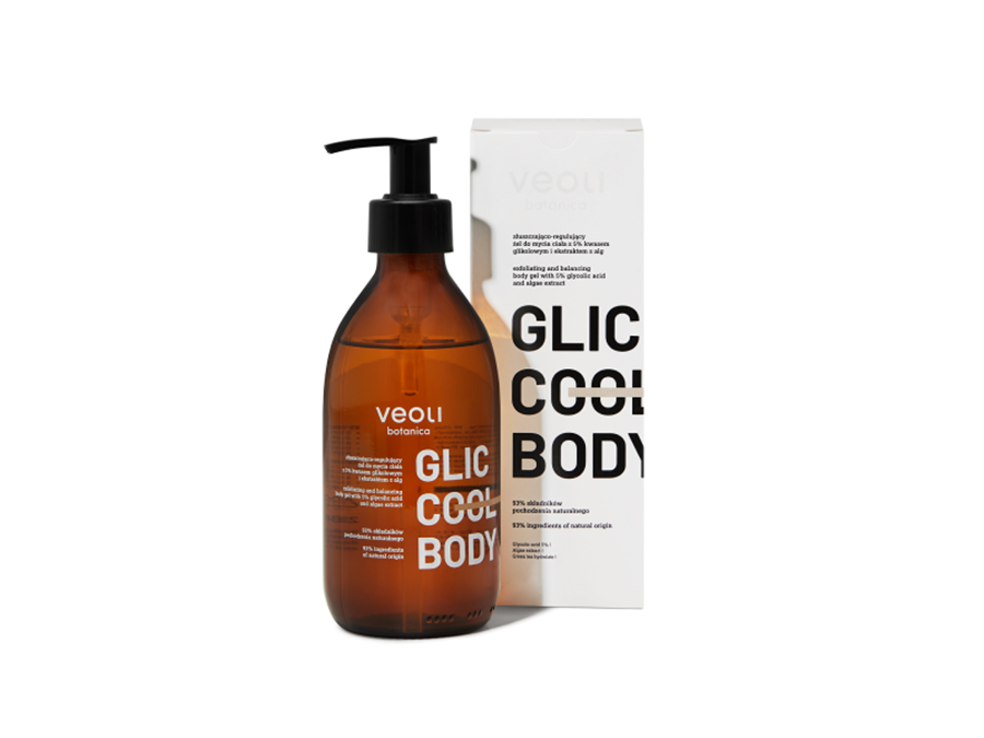 Veoli Botanica - Złuszczająco-regulujący żel do mycia ciała z 5% kwasem glikolowym i ekstraktem z alg GLIC COOL BODY